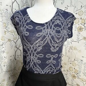Jones New York Top‎ Women's Sz XS 100% Linen Rope Tie Design Sleeveless Blue